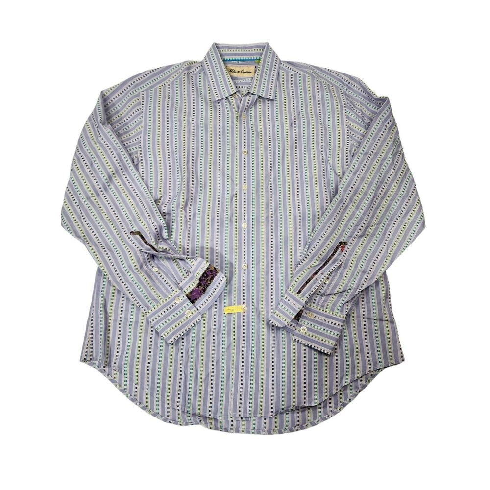 Robert Graham Mens L Large Tailored Fit Striped Button‎ Front Dress Shirt